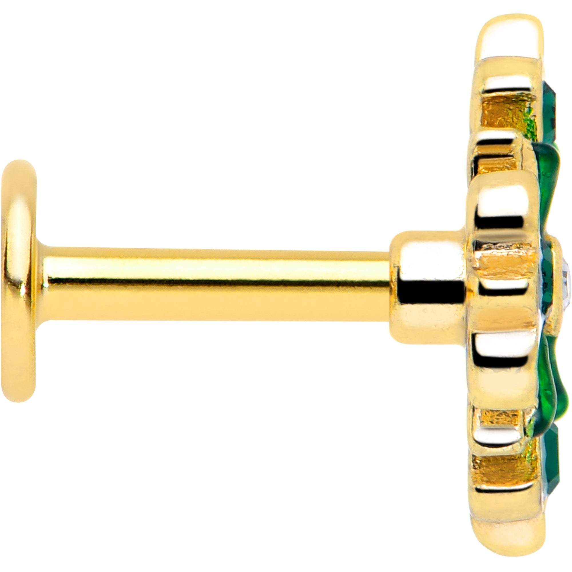 16G 1/4 Green Gem Gold Tone Flower Wreath Flatback Stud