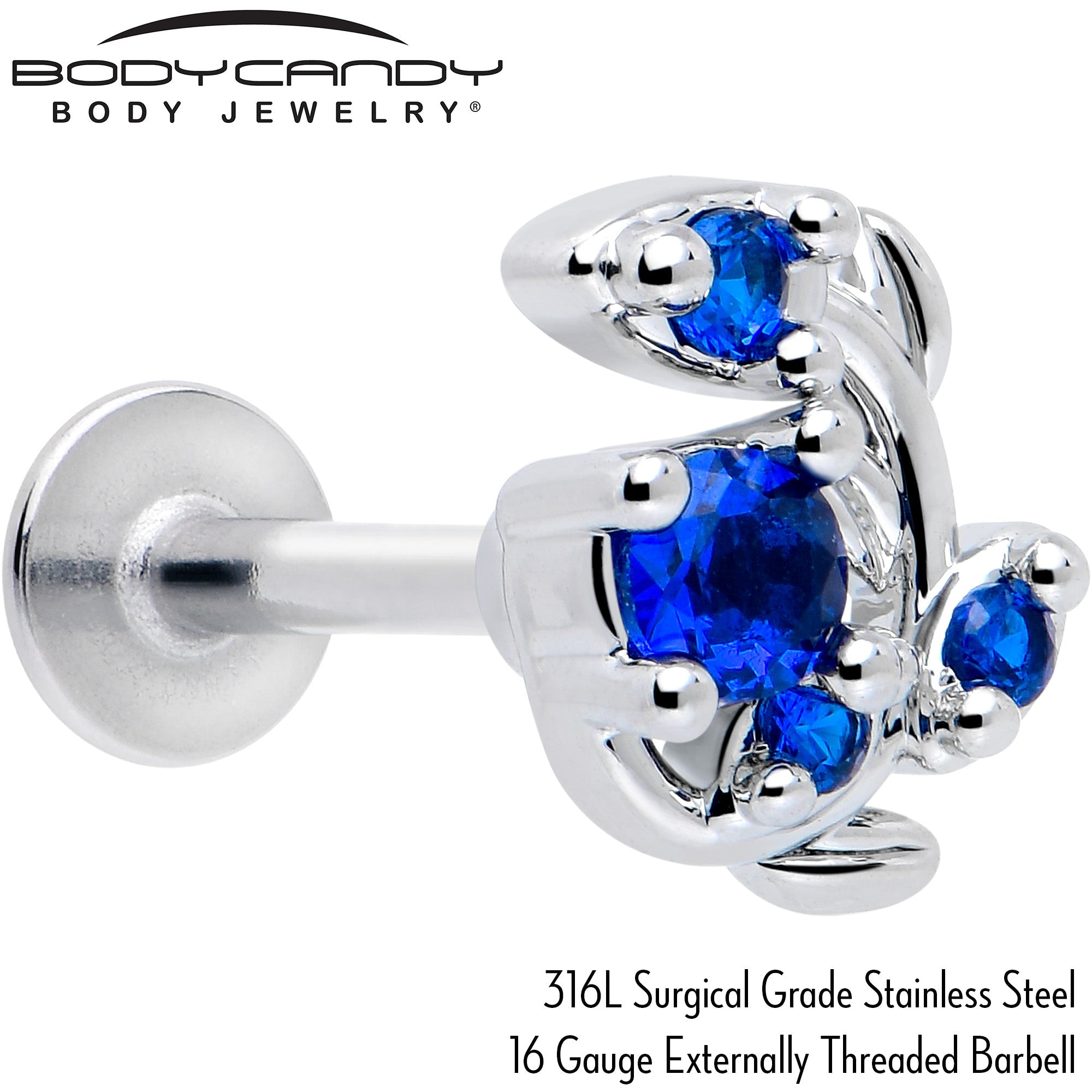 16G 5/16 Blue Gem Twining Vine Flatback Stud