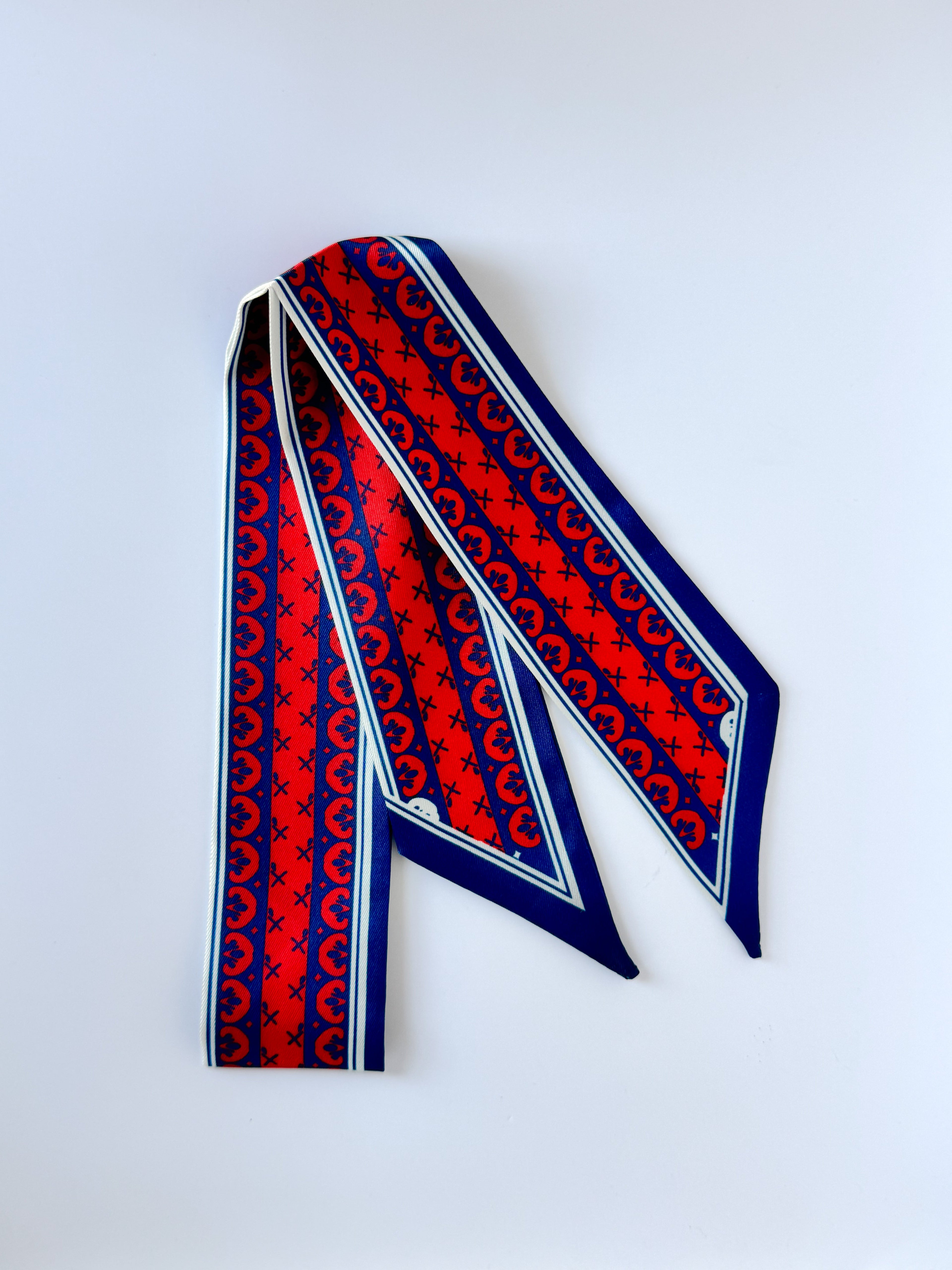 Navy Blue and Crimson Ribbon Twilly