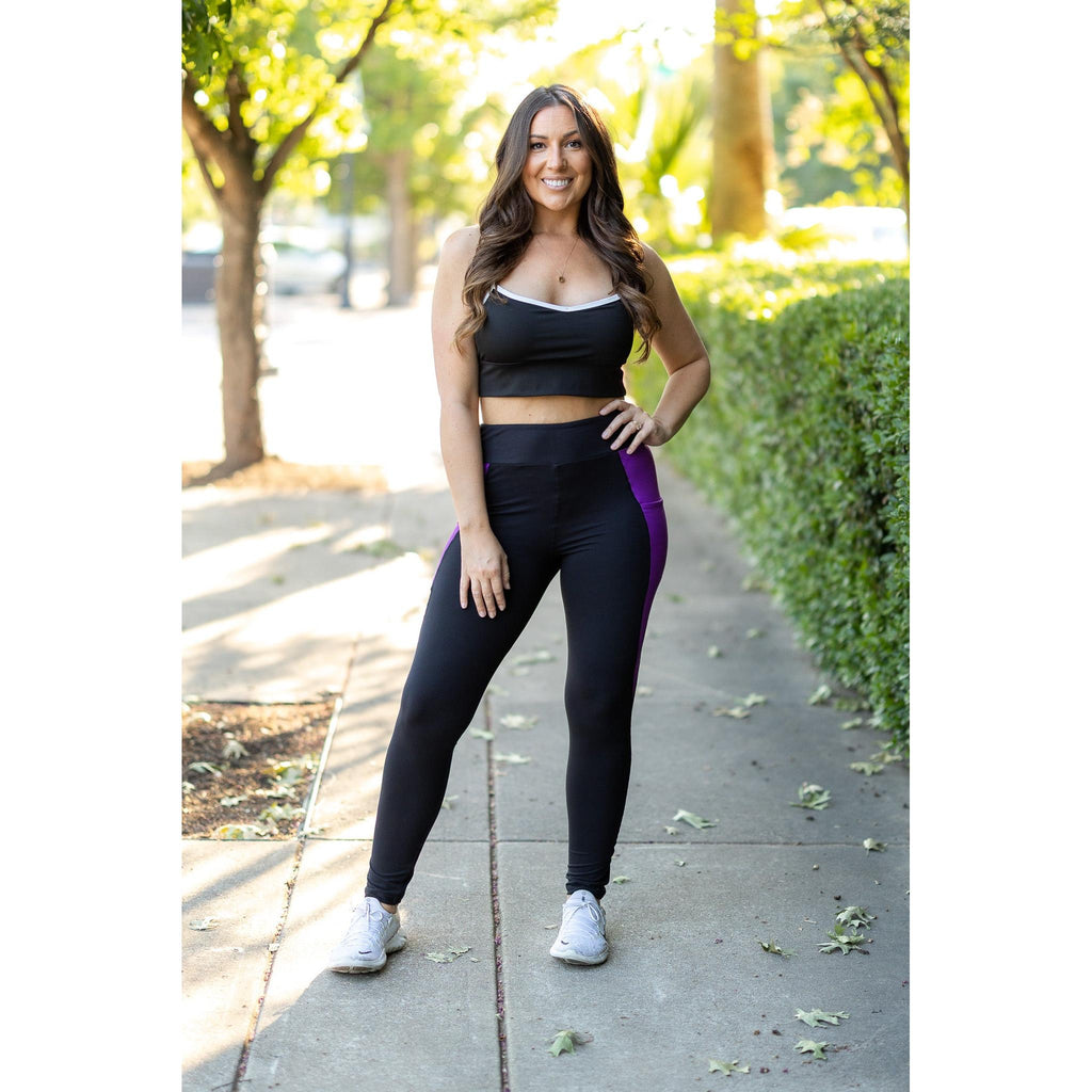 Presley - Purple Panel Full Length Leggings