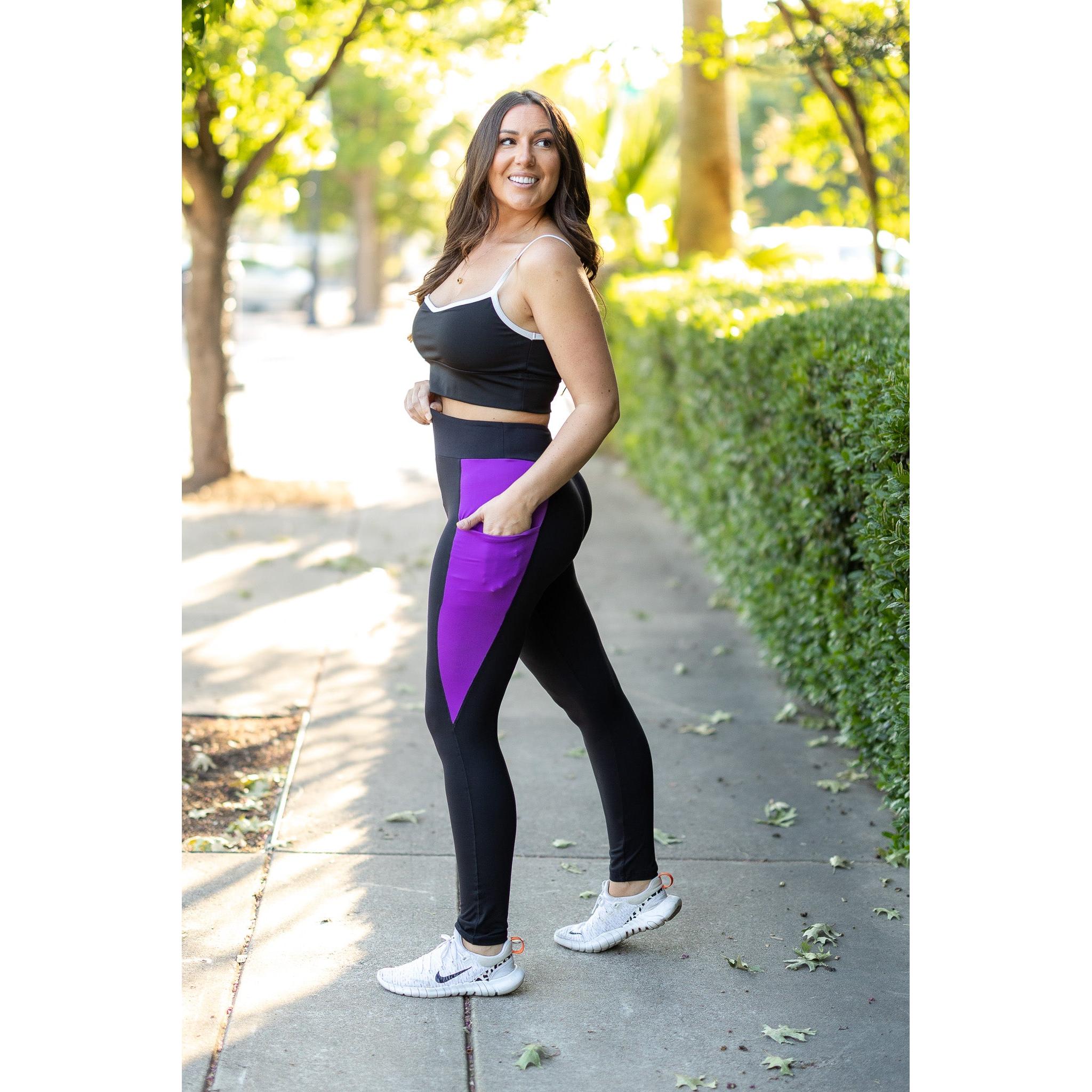 Presley - Purple Panel Full Length Leggings