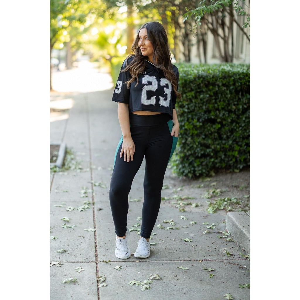 Gracie- Green Panel Full Length Leggings