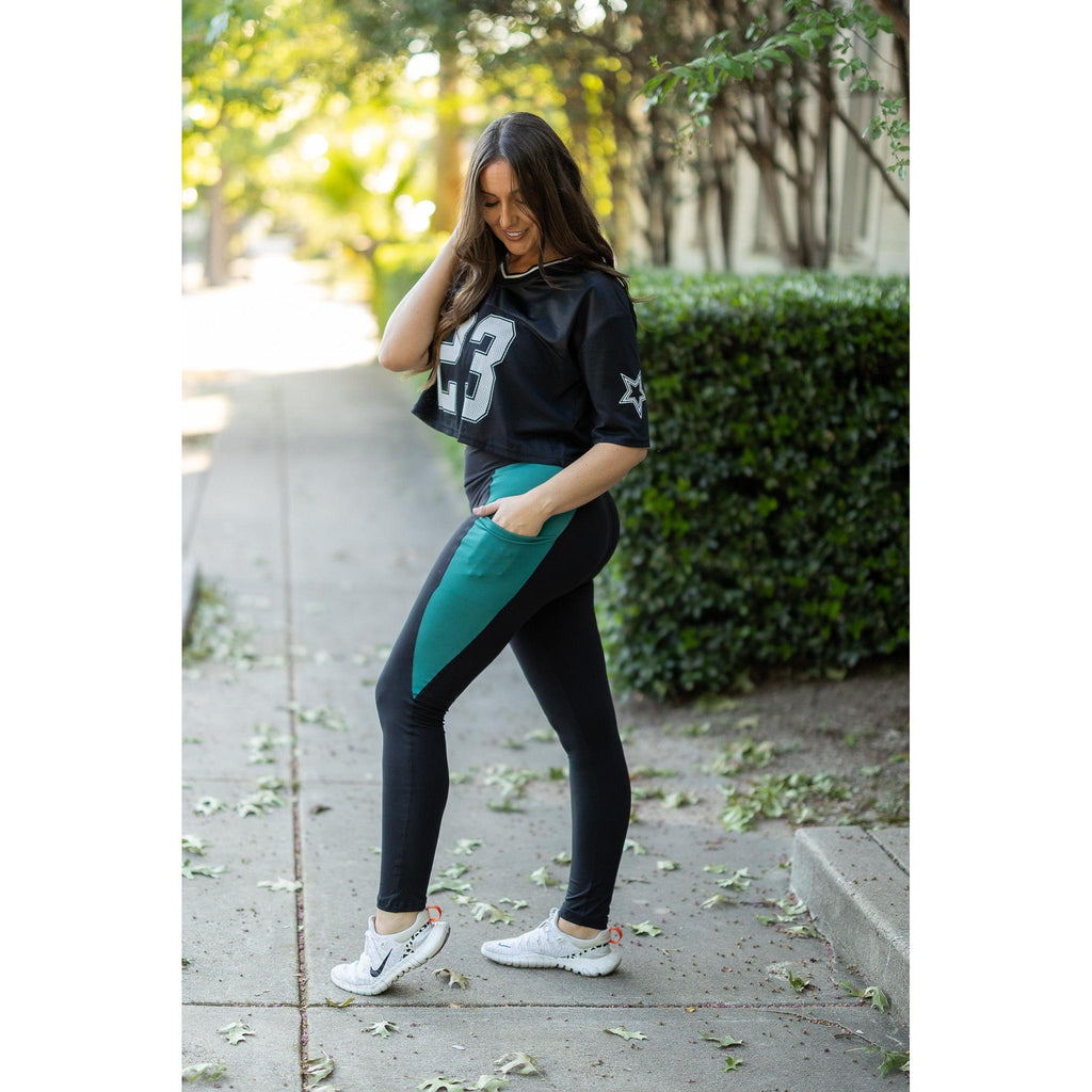 Gracie- Green Panel Full Length Leggings