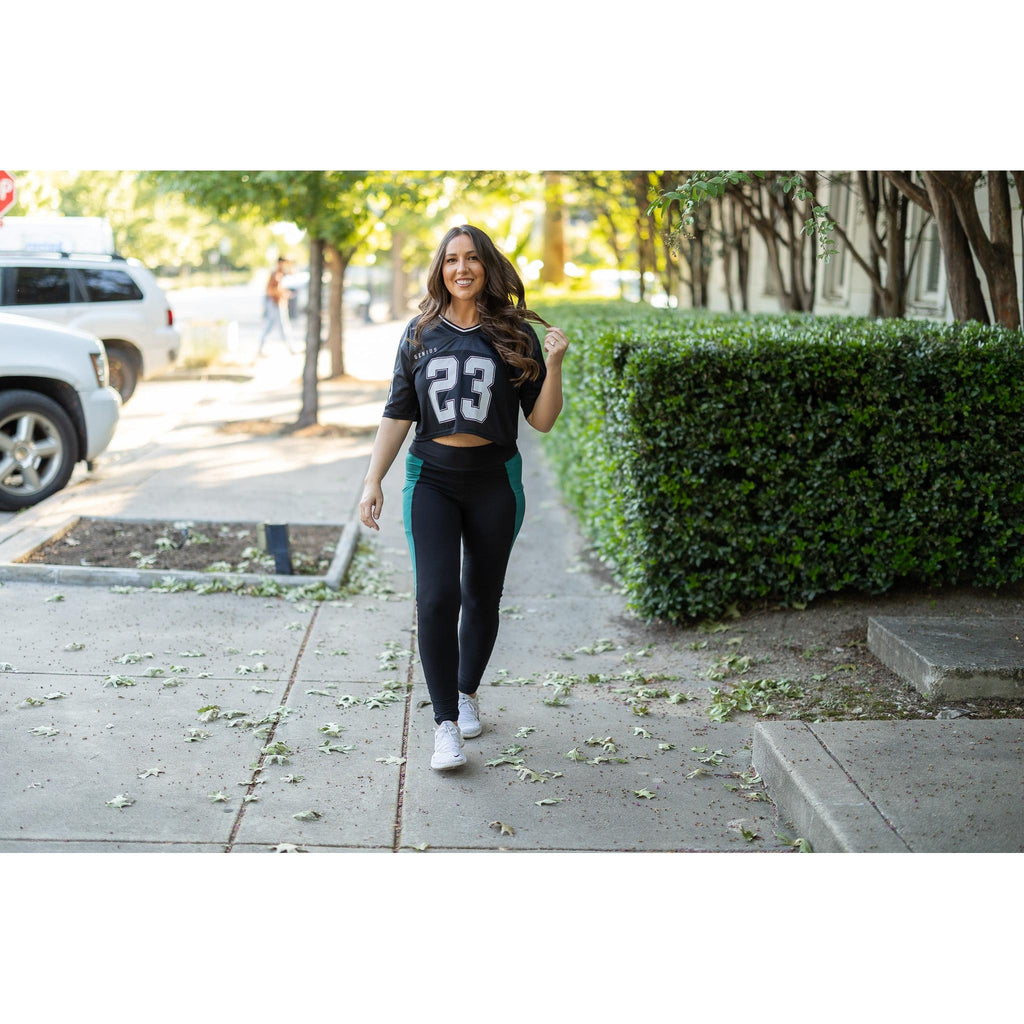 Gracie- Green Panel Full Length Leggings