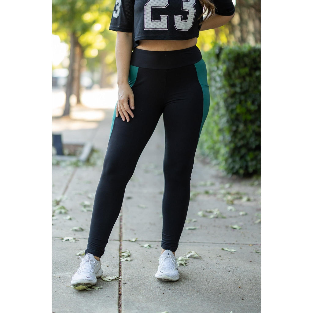 Gracie- Green Panel Full Length Leggings