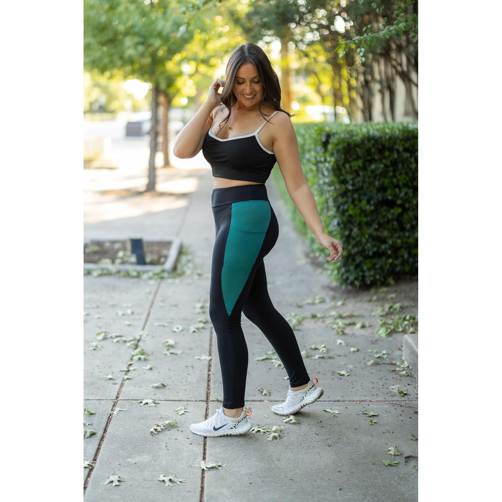 Gracie- Green Panel Full Length Leggings