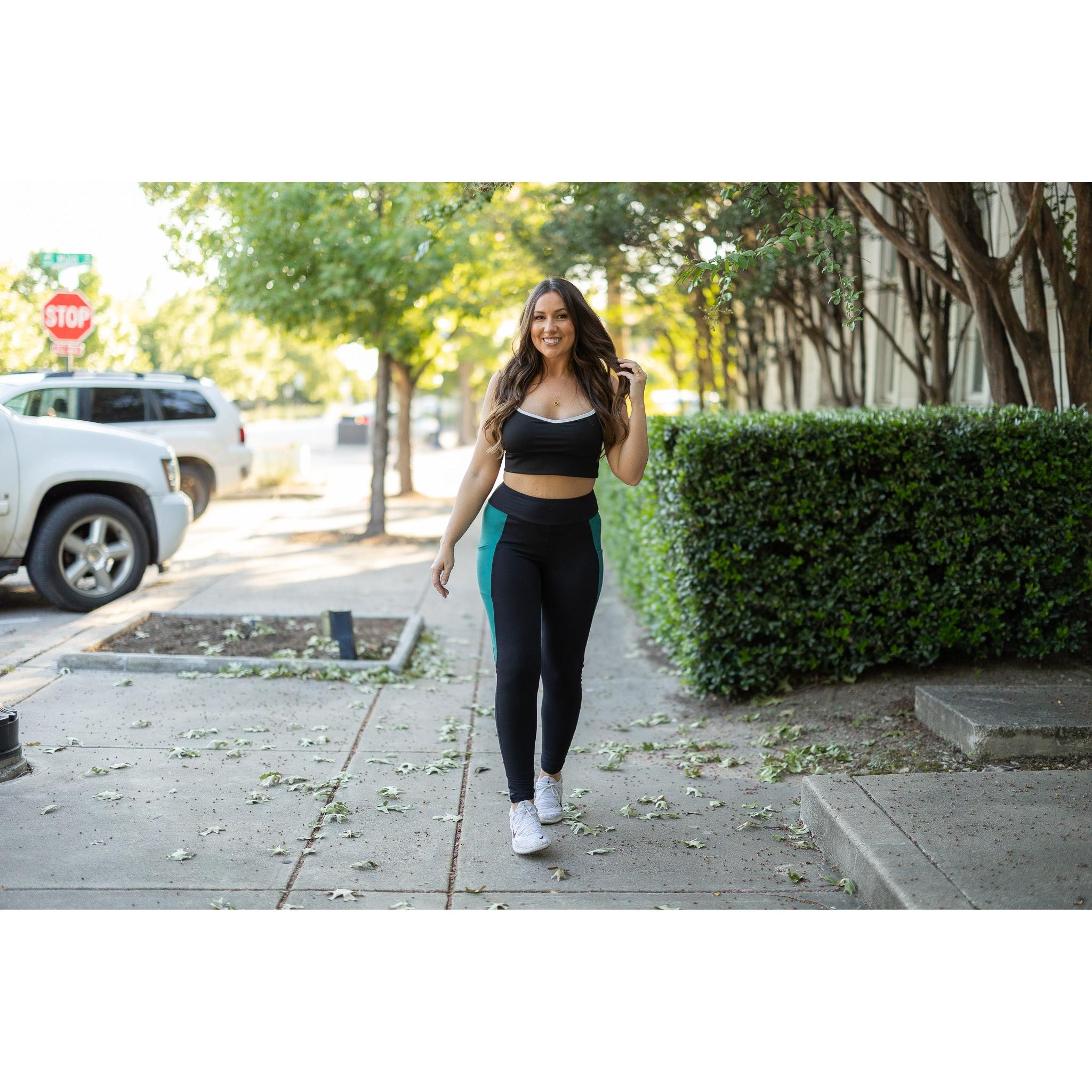 Gracie- Green Panel Full Length Leggings
