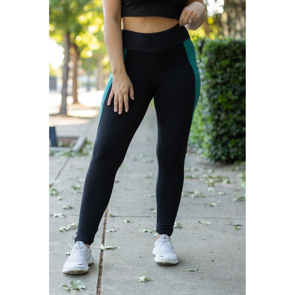 Gracie- Green Panel Full Length Leggings