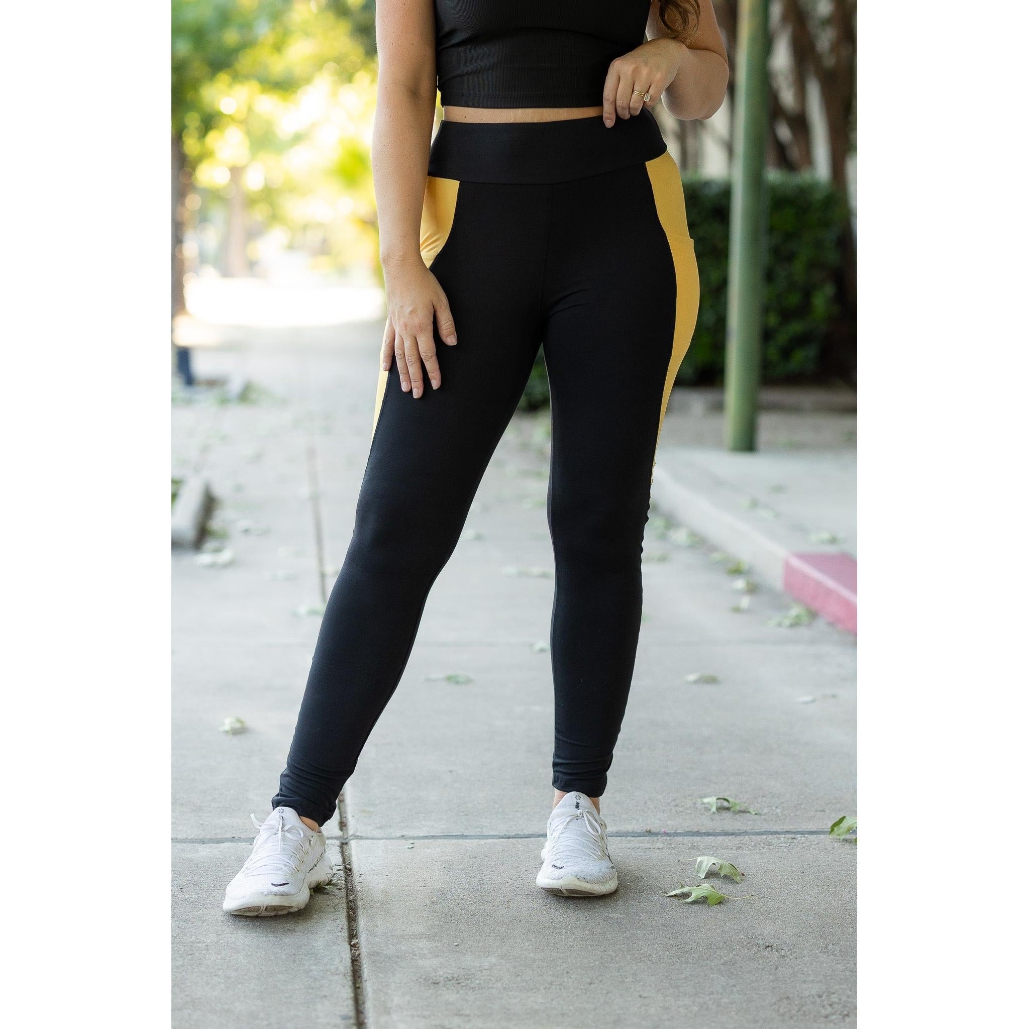 Yasmine - Yellow Panel Full Length Leggings