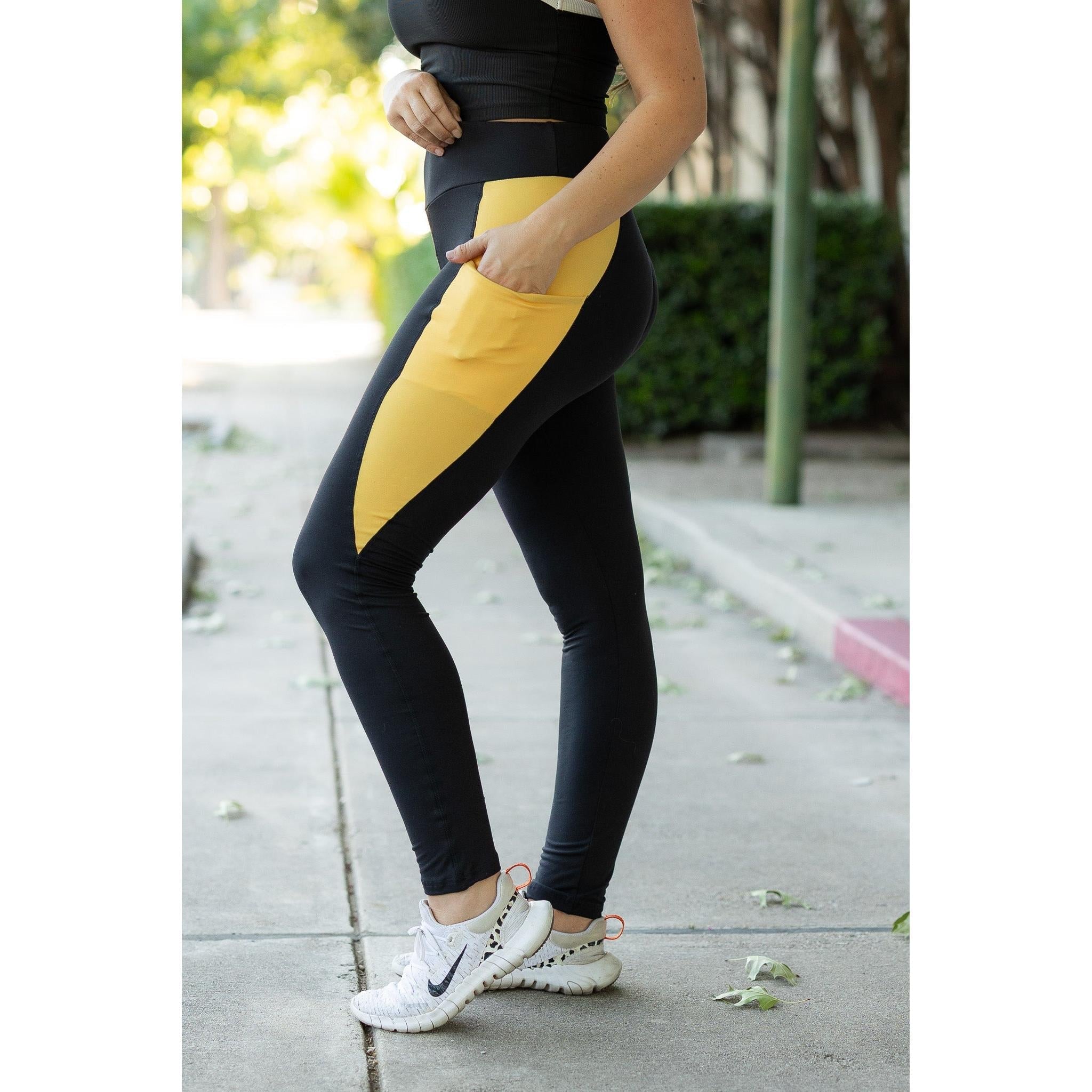 Yasmine - Yellow Panel Full Length Leggings