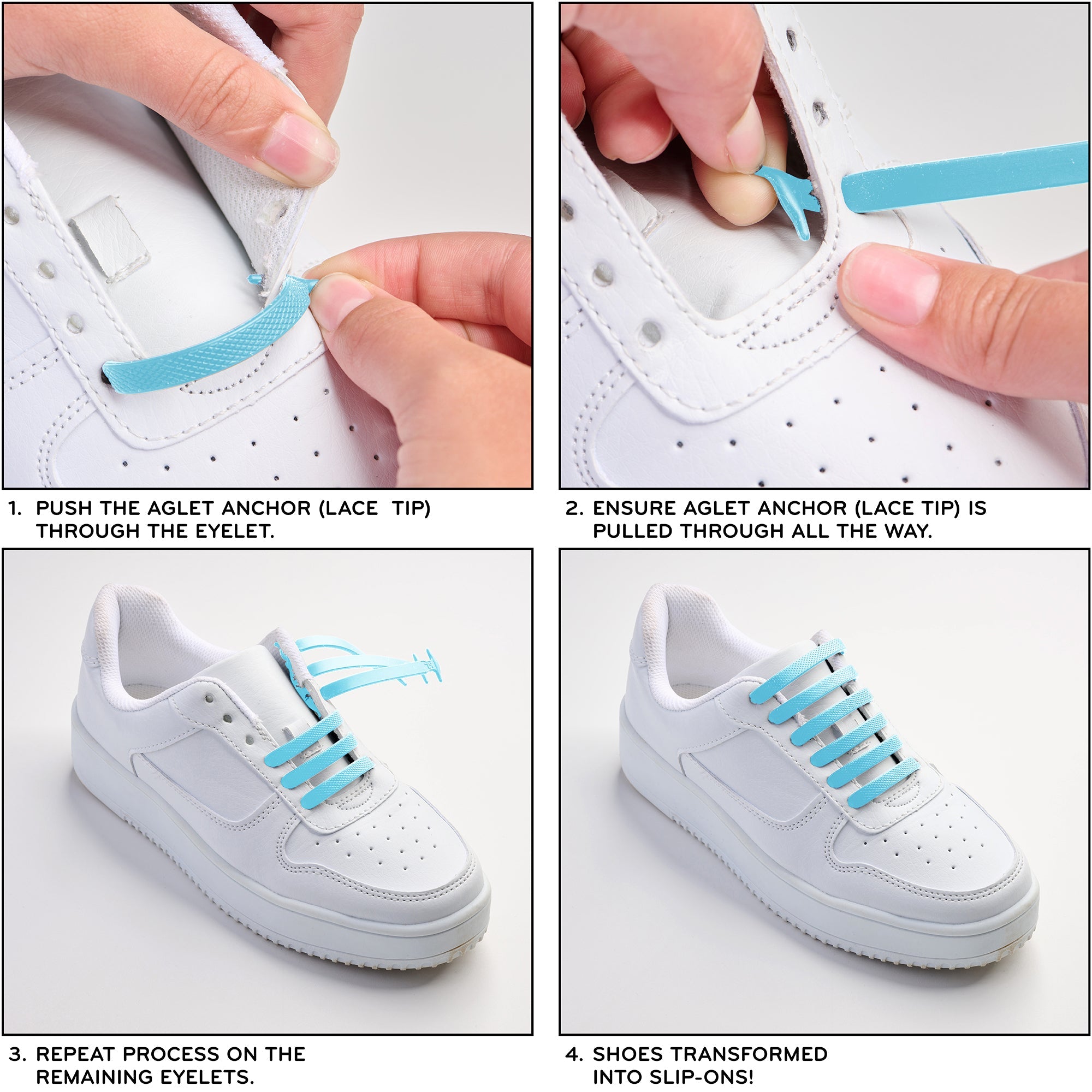 Light Blue Stretchy Tieless Silicone Elastic Shoelaces | 20 Straps