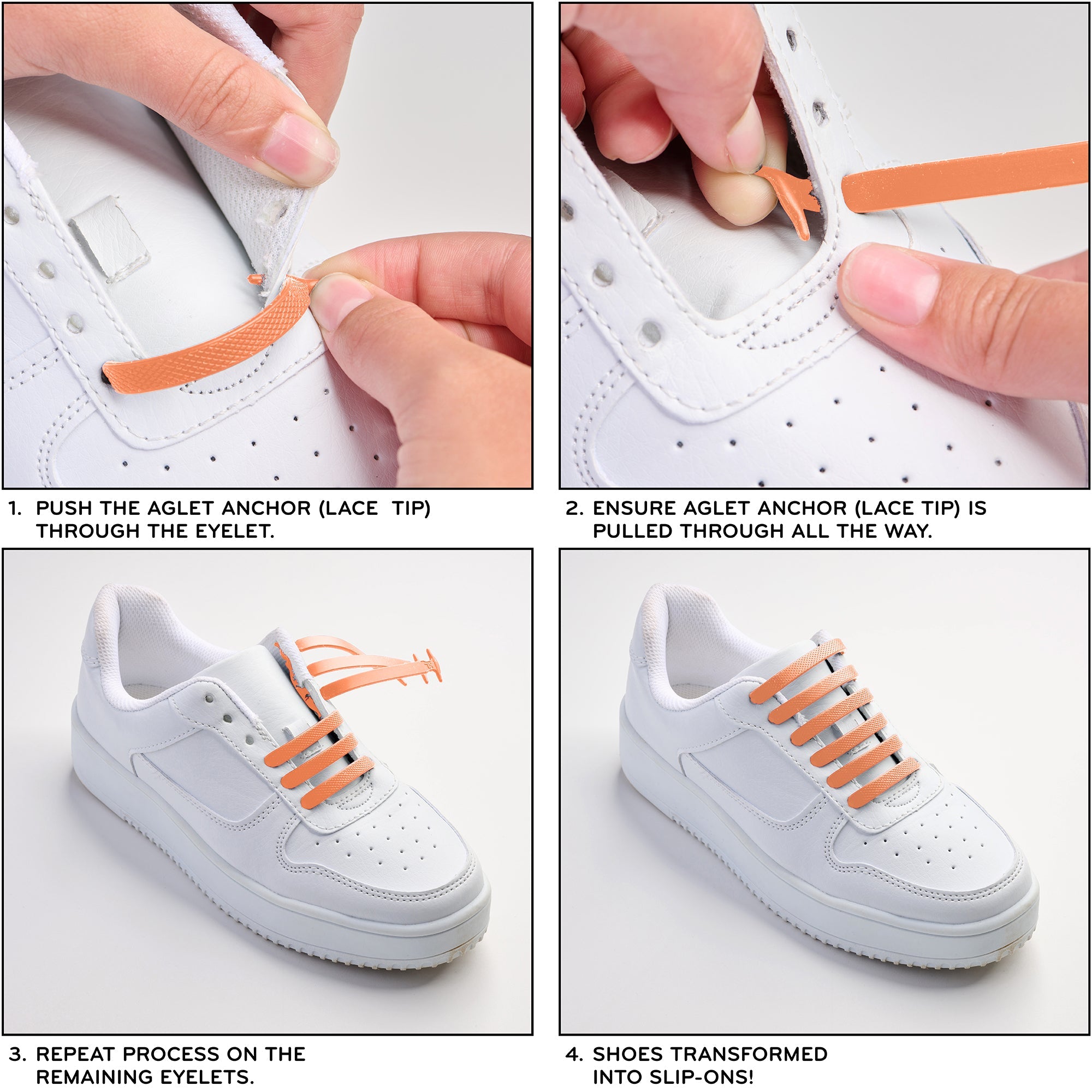 Orange Stretchy Tieless Silicone Elastic Shoelaces | 20 Straps
