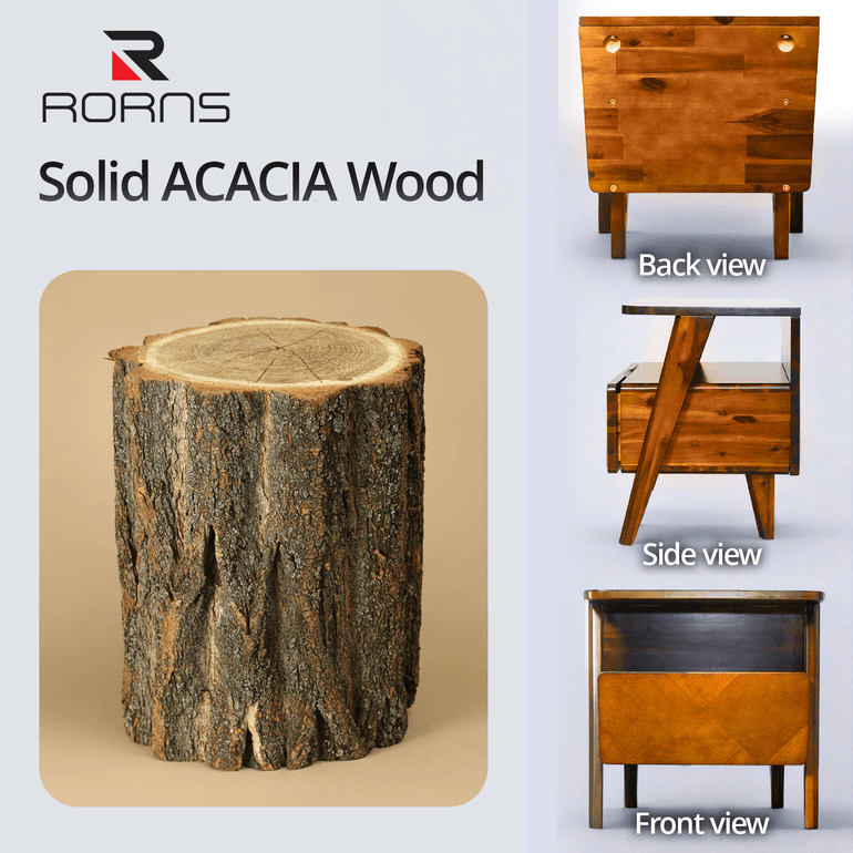Rum Handcrafted Solid Wood Nightstand