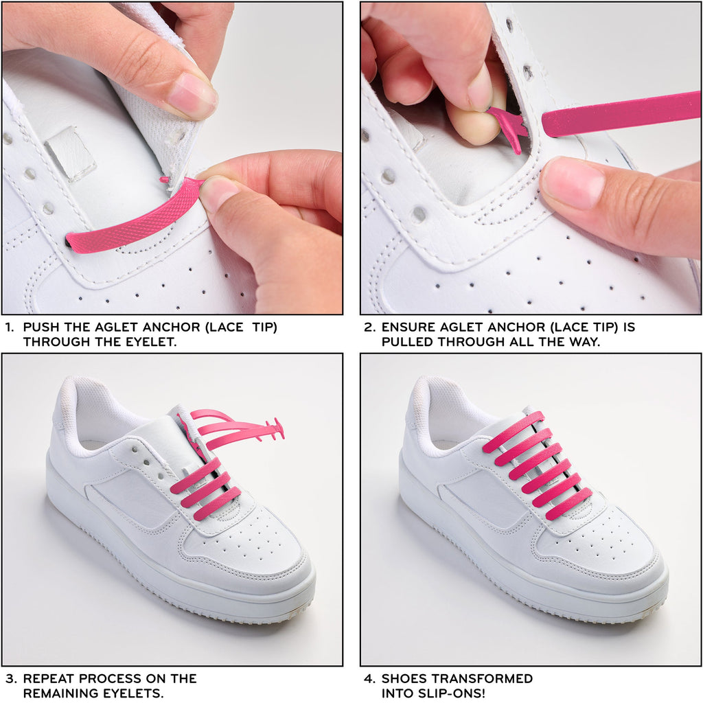 Pink Stretchy Tieless Silicone Elastic Shoelaces | 20 Straps