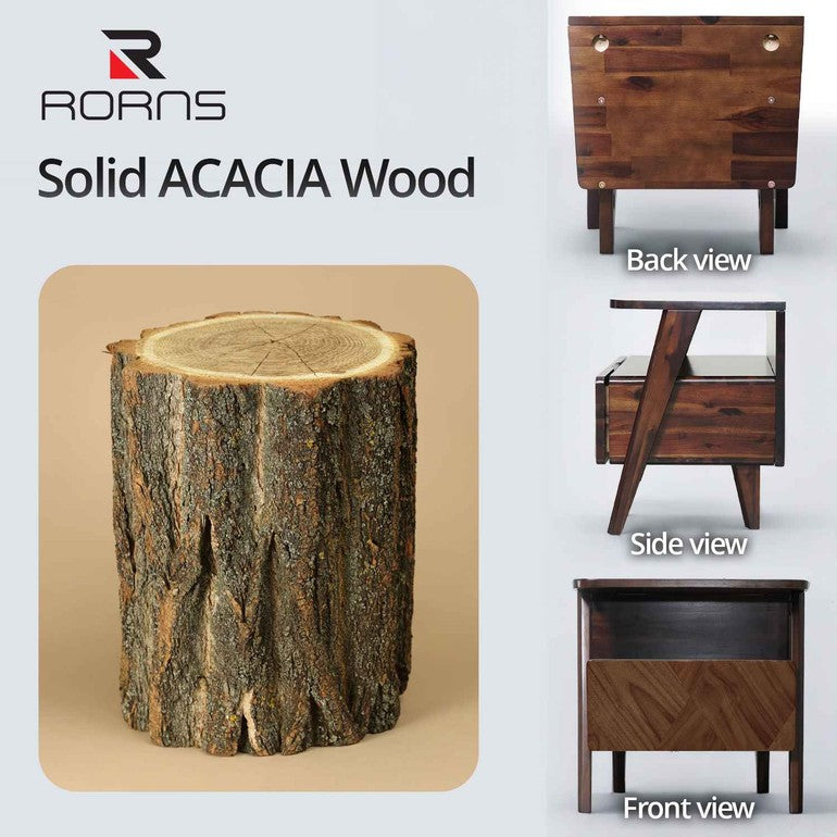 Rum Handcrafted Solid Wood Nightstand