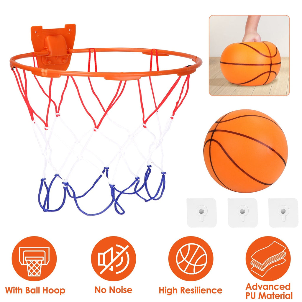 Silent Basketball with Ball Hoop Foam Bouncing Silent Basketball Uncoated High Density Foam Ball Indoor Low Noise Training Ball