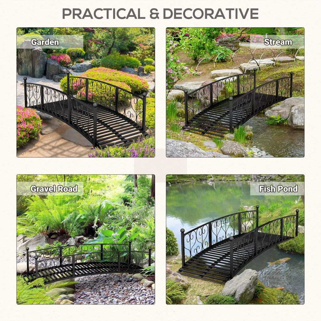 Alora 7FT Decorative Metal Arch Footbridge Garden Bridge With Safety Siderails (SAK53829)