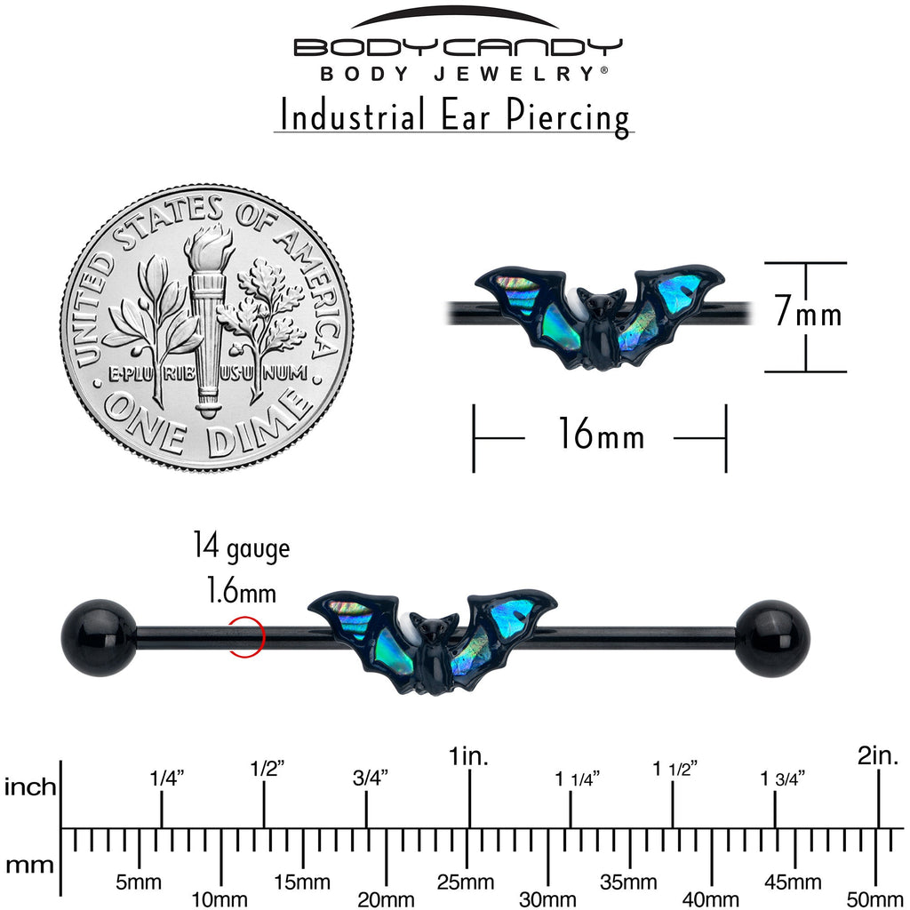 14G Black Bat in Blue Industrial Barbell 38mm