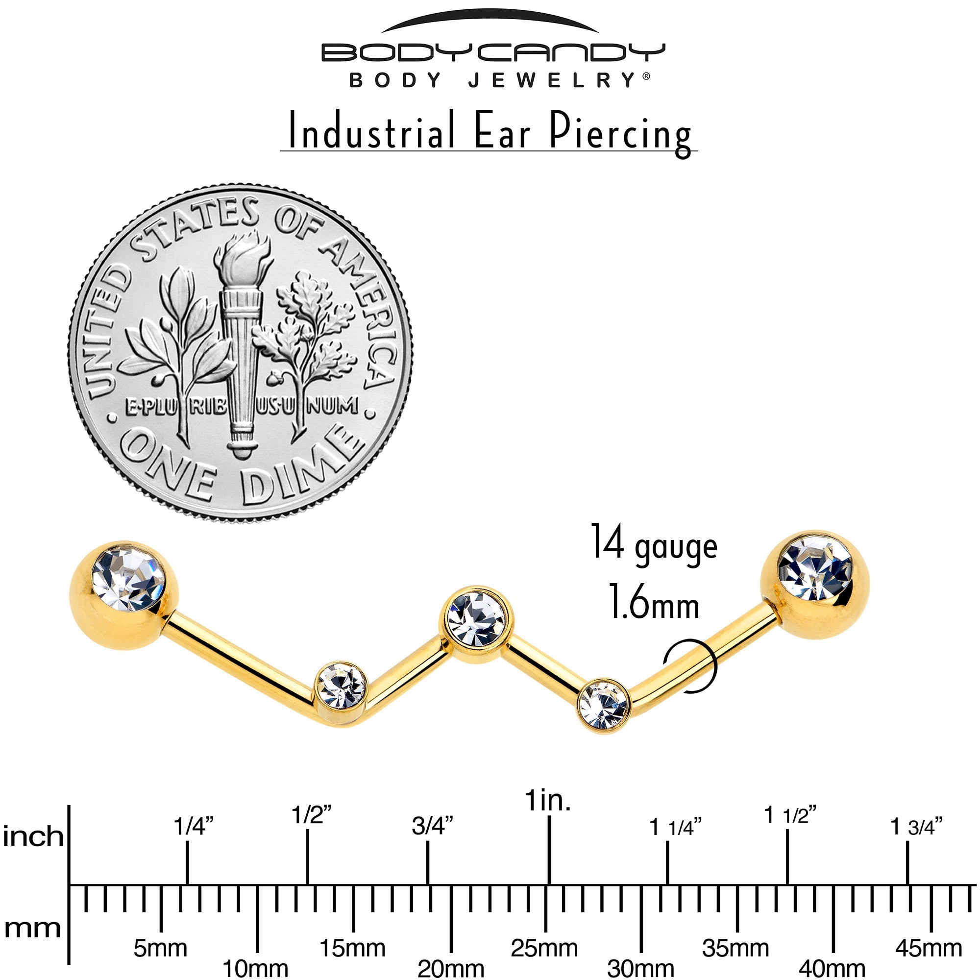 14G Clear Gem Gold Tone Constellation Style Project Bar 32mm