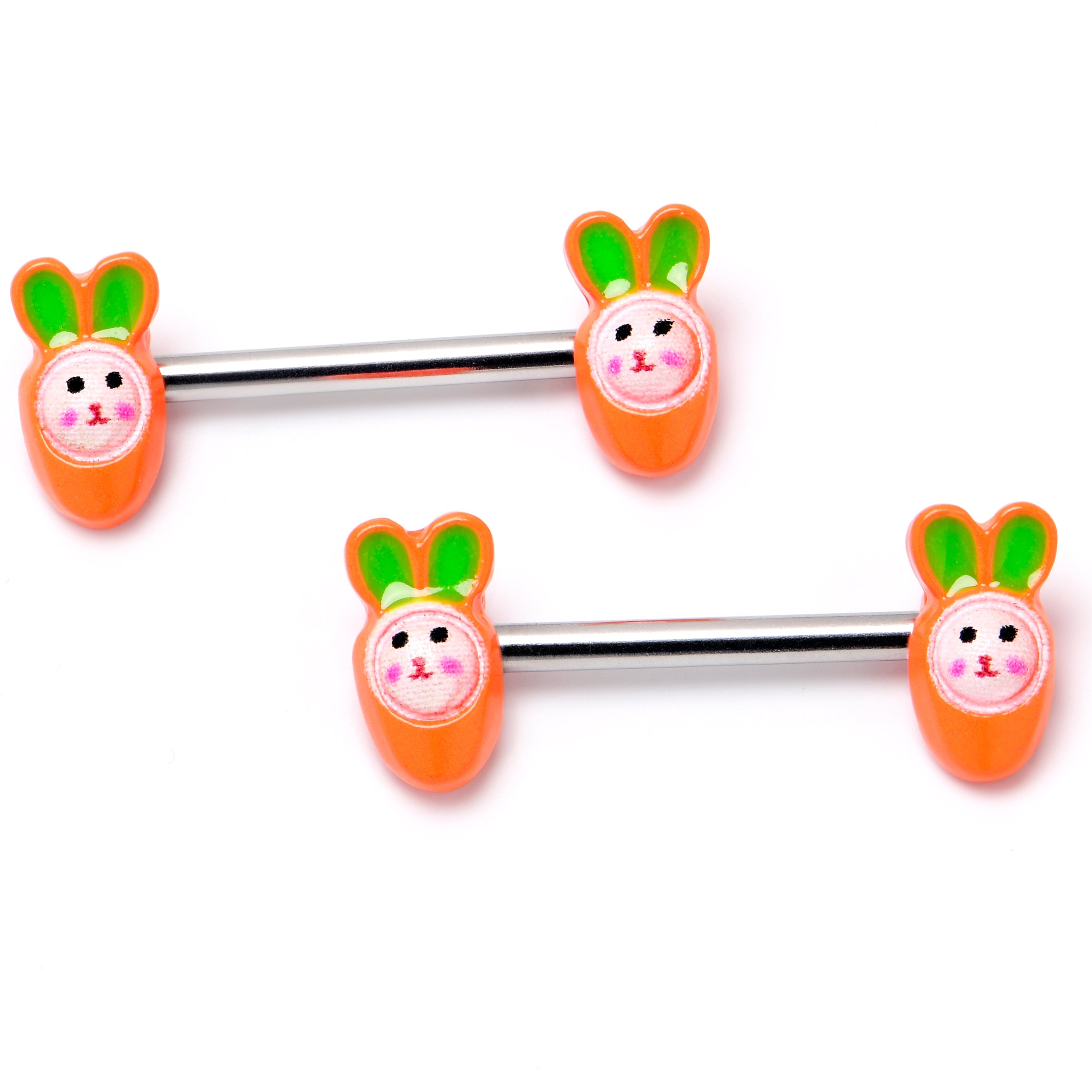 14G 9/16 Surprise Carrot Easter Bunny Barbell Nipple Ring Set