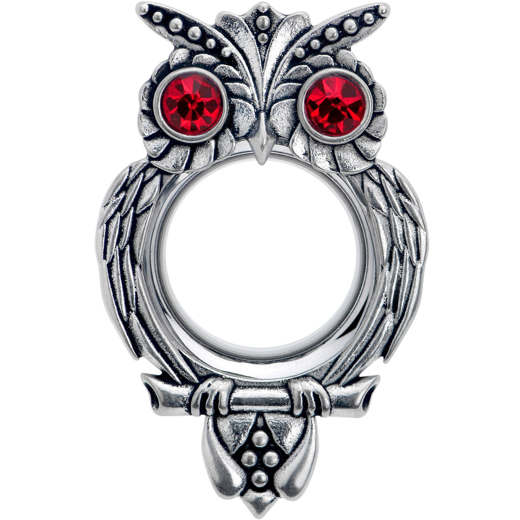 Red CZ Gem Wise Owl Screw Fit Tunnel Plug Set Available Sizes 6mm to 16mm