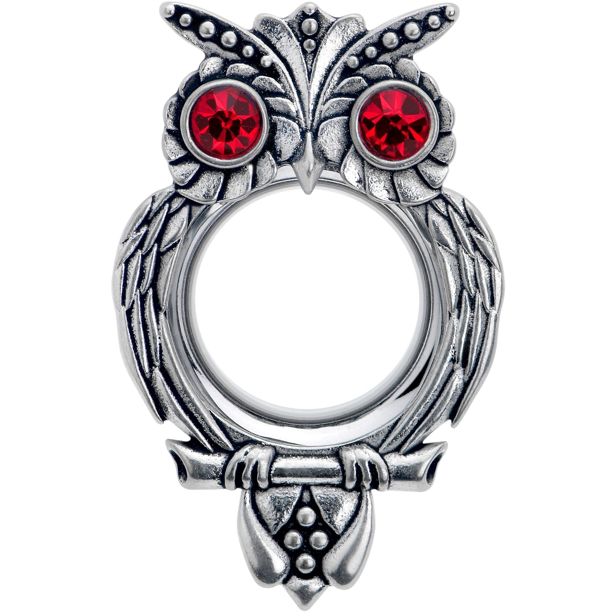 Red CZ Gem Wise Owl Screw Fit Tunnel Plug Set Available Sizes 6mm to 16mm