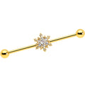 14G Clear CZ Gem Gold Tone Glam Snowflake Industrial Barbell 38mm