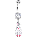 Clear Gem Bunny White Rabbit Dangle Belly Ring