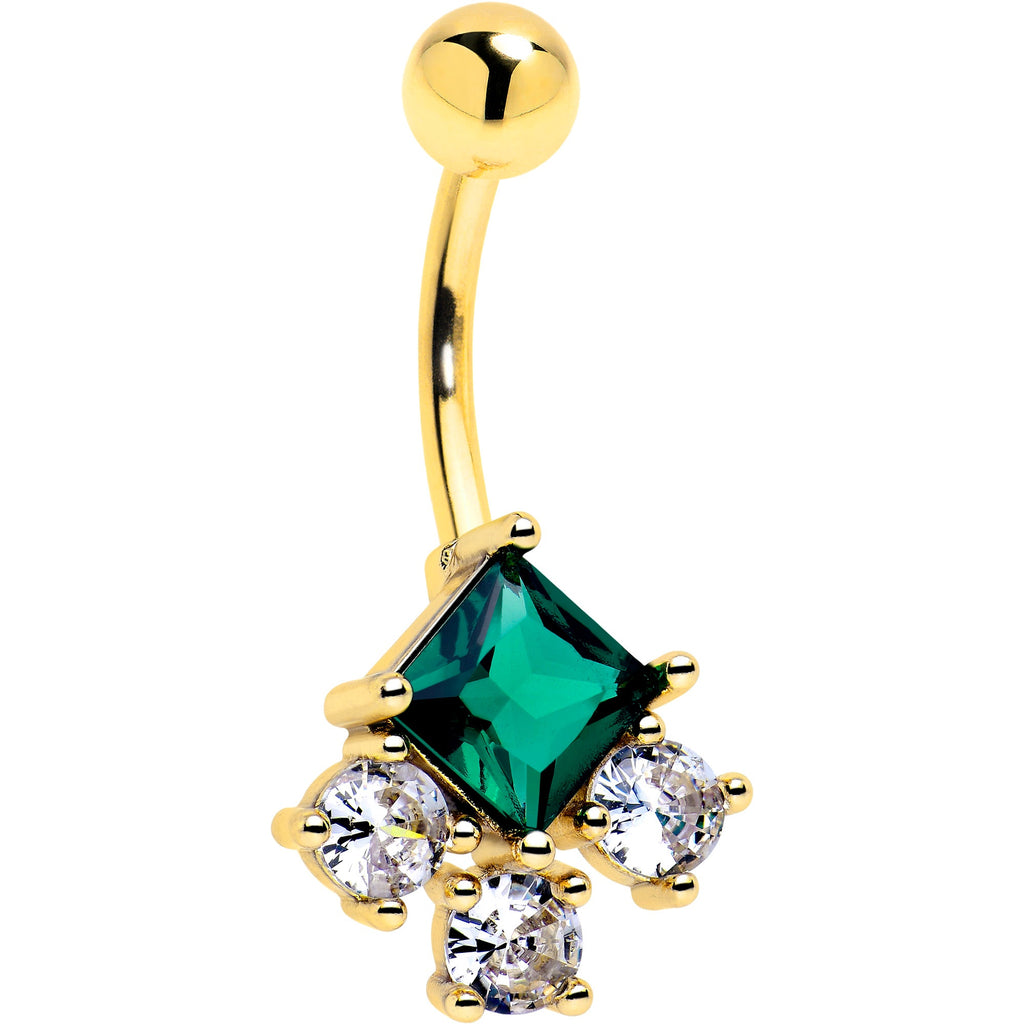 Green Clear CZ Gem Gold Tone Rhombus Riot Belly Ring