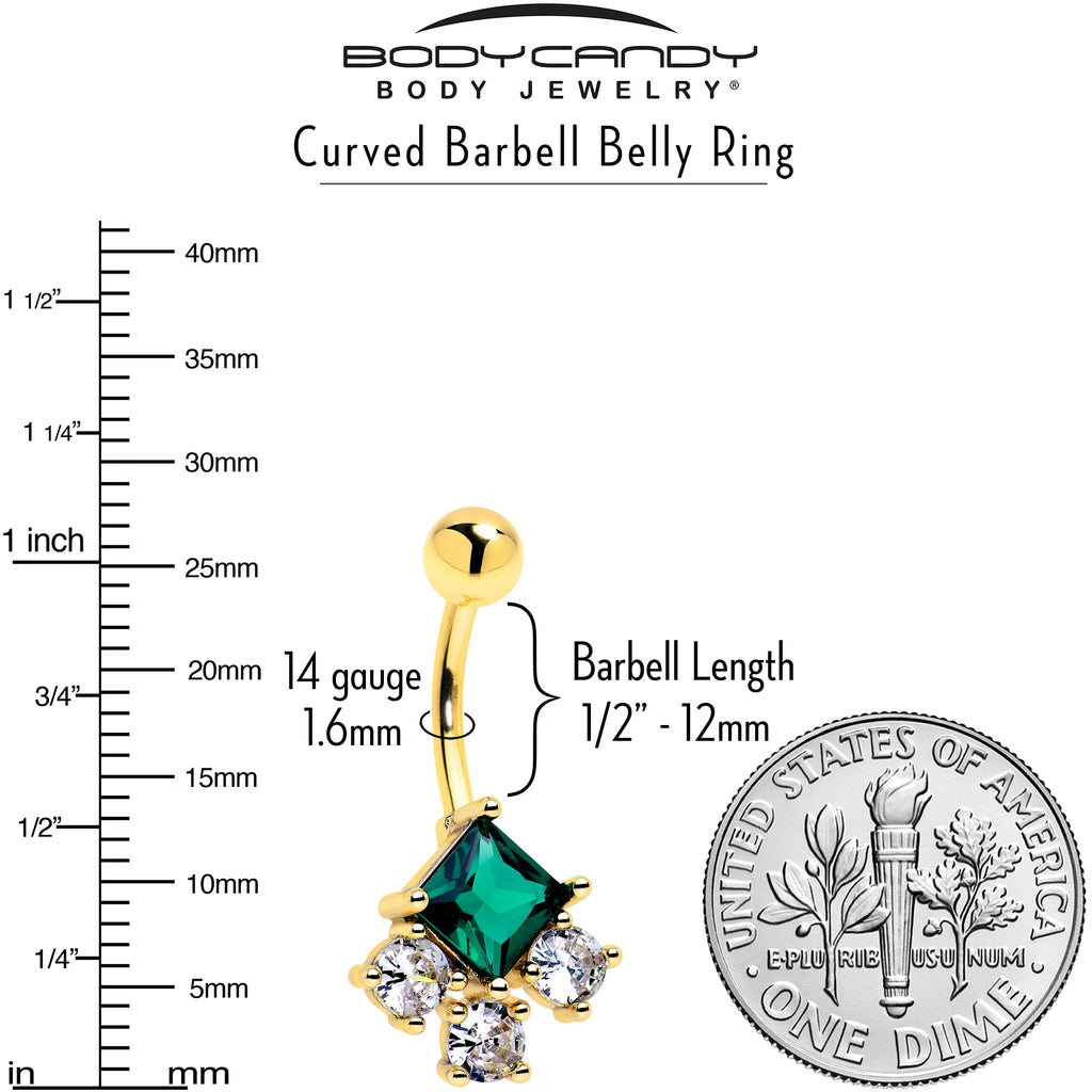 Green Clear CZ Gem Gold Tone Rhombus Riot Belly Ring