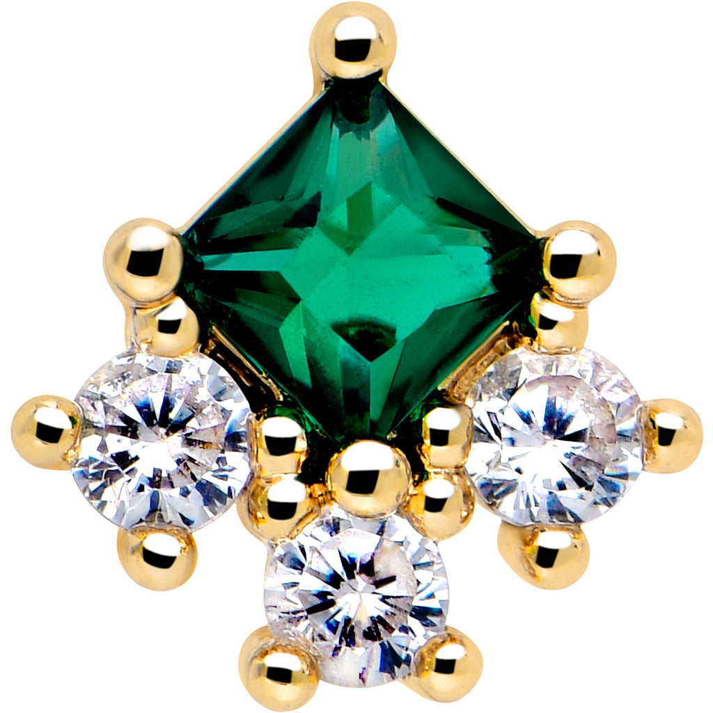 16G 5/16 Green CZ Gem Gold Tone Rhombus Riot Flatback Stud