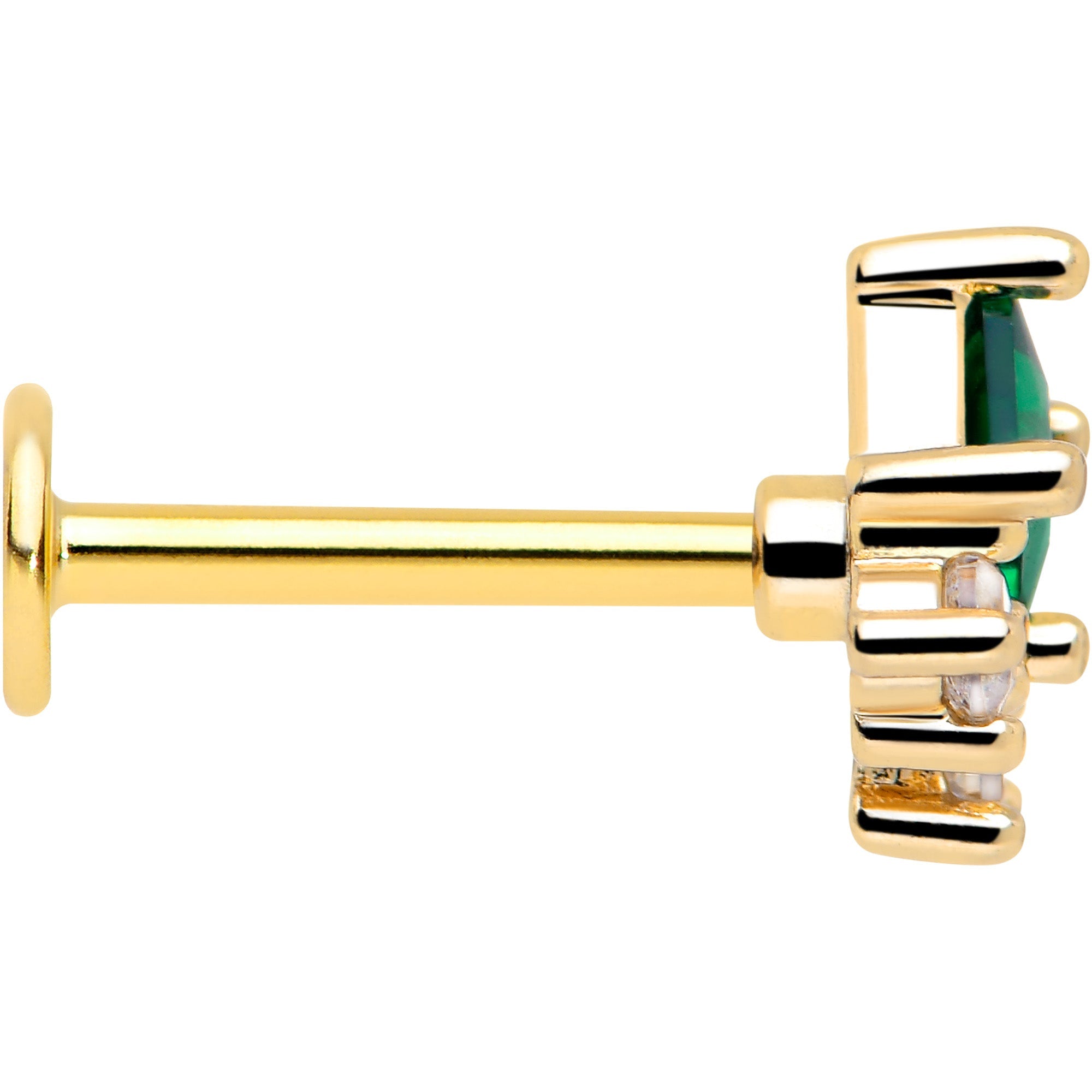 16G 5/16 Green CZ Gem Gold Tone Rhombus Riot Flatback Stud