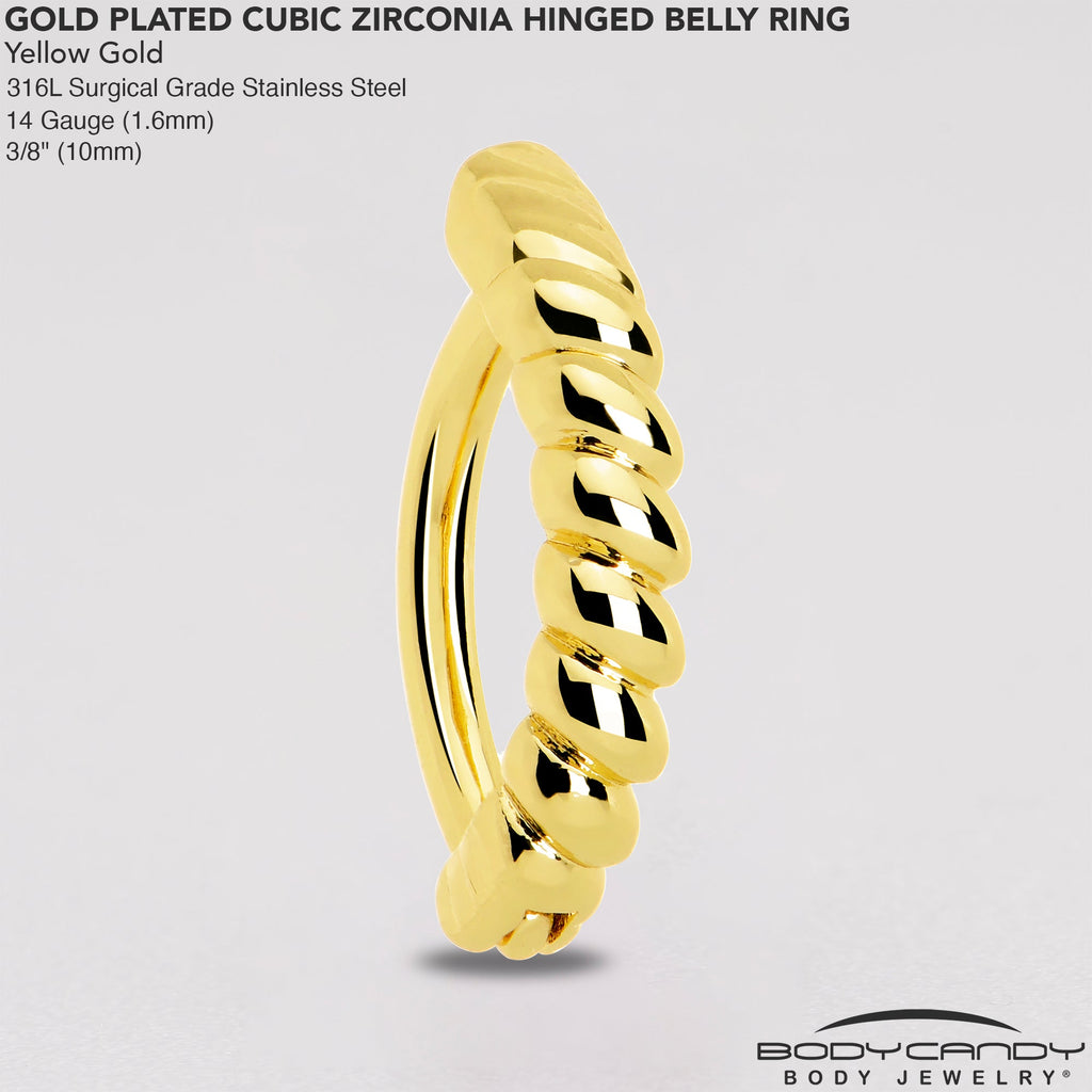 Gold Tone Classic Rope Style Hinged Hoop Belly Ring