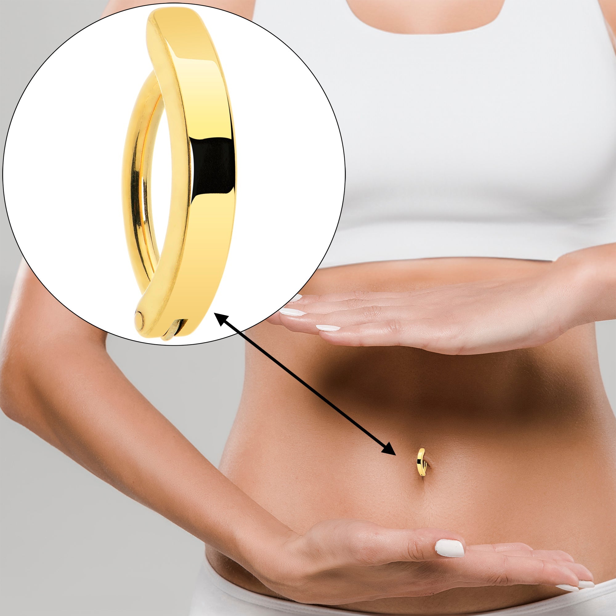 Gold Tone Smooth Simple Style Hinged Hoop Belly