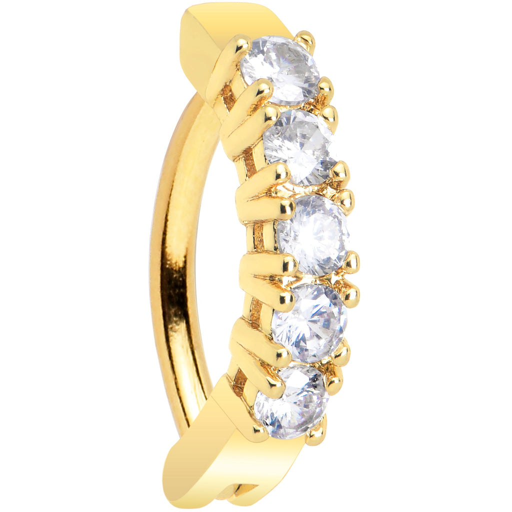 Clear CZ Gem Gold Tone Glamour Quintet Hinged Hoop Belly Ring