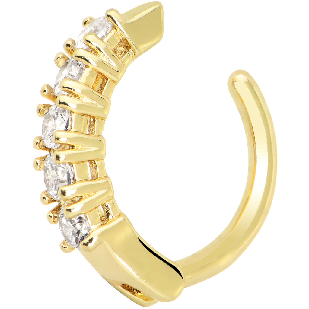 Clear CZ Gem Gold Tone Glamour Quintet Hinged Hoop Belly Ring