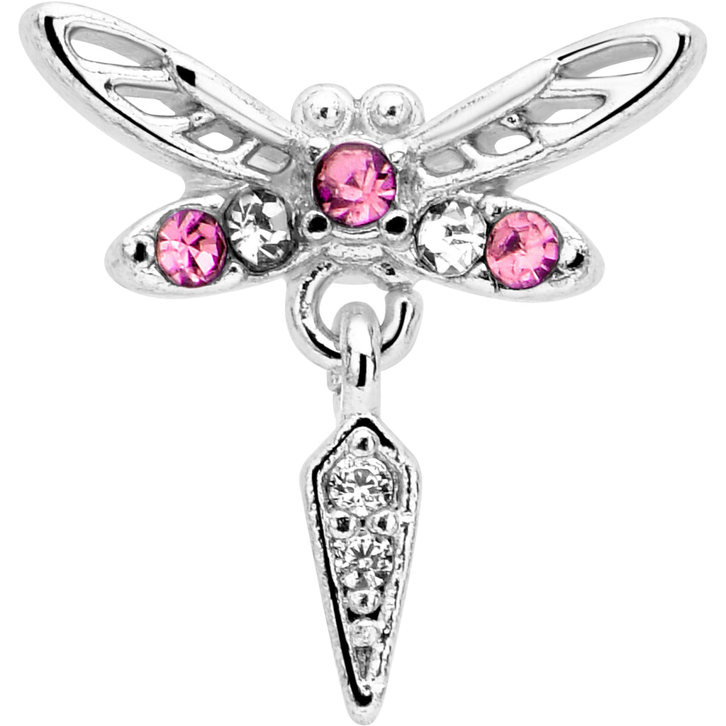 16G 1/4 Pink Gem Swank Dragonfly Dangle Cartilage Earring