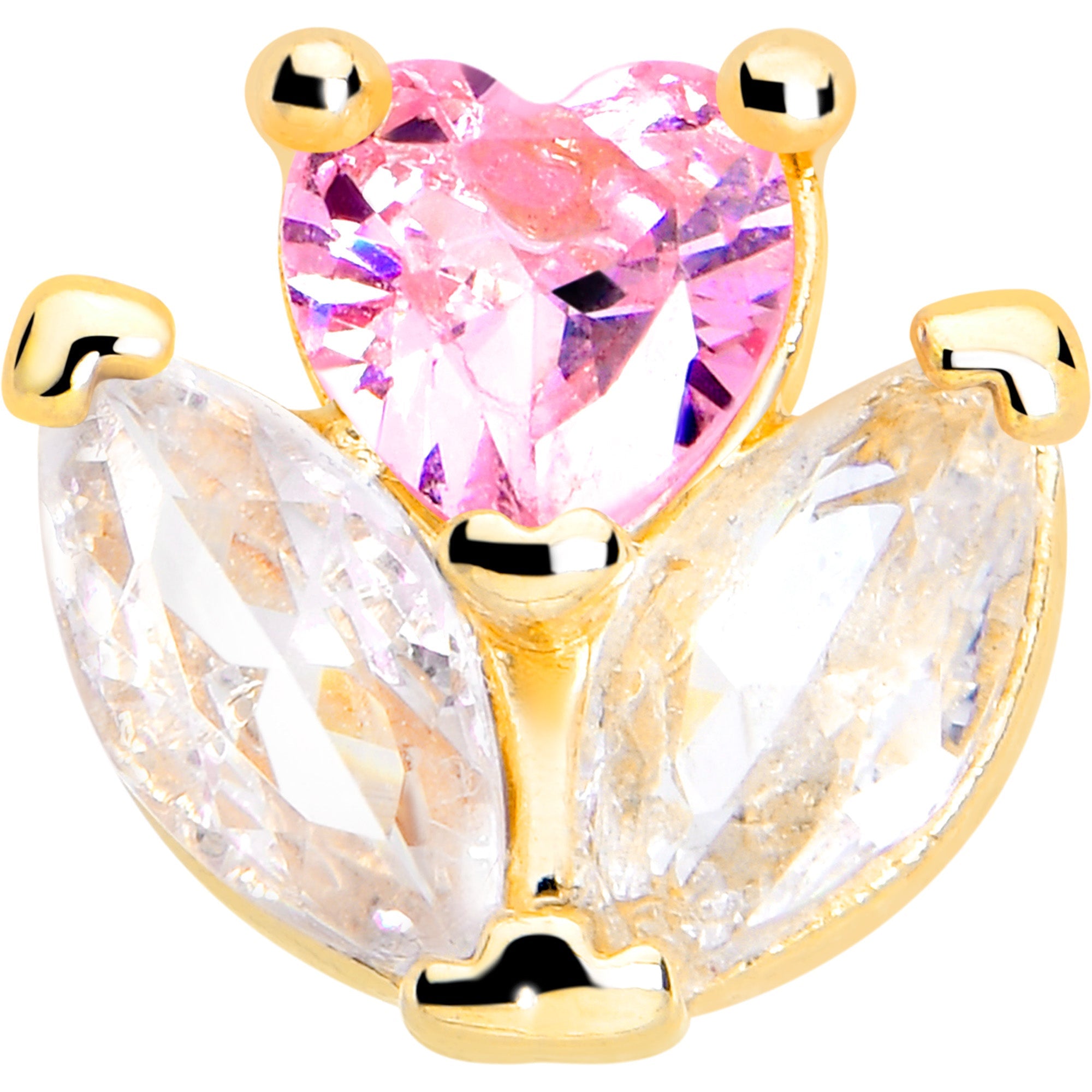 16G 5/16 Pink CZ Gem Gold Tone Love Flower Labret Monroe Tragus