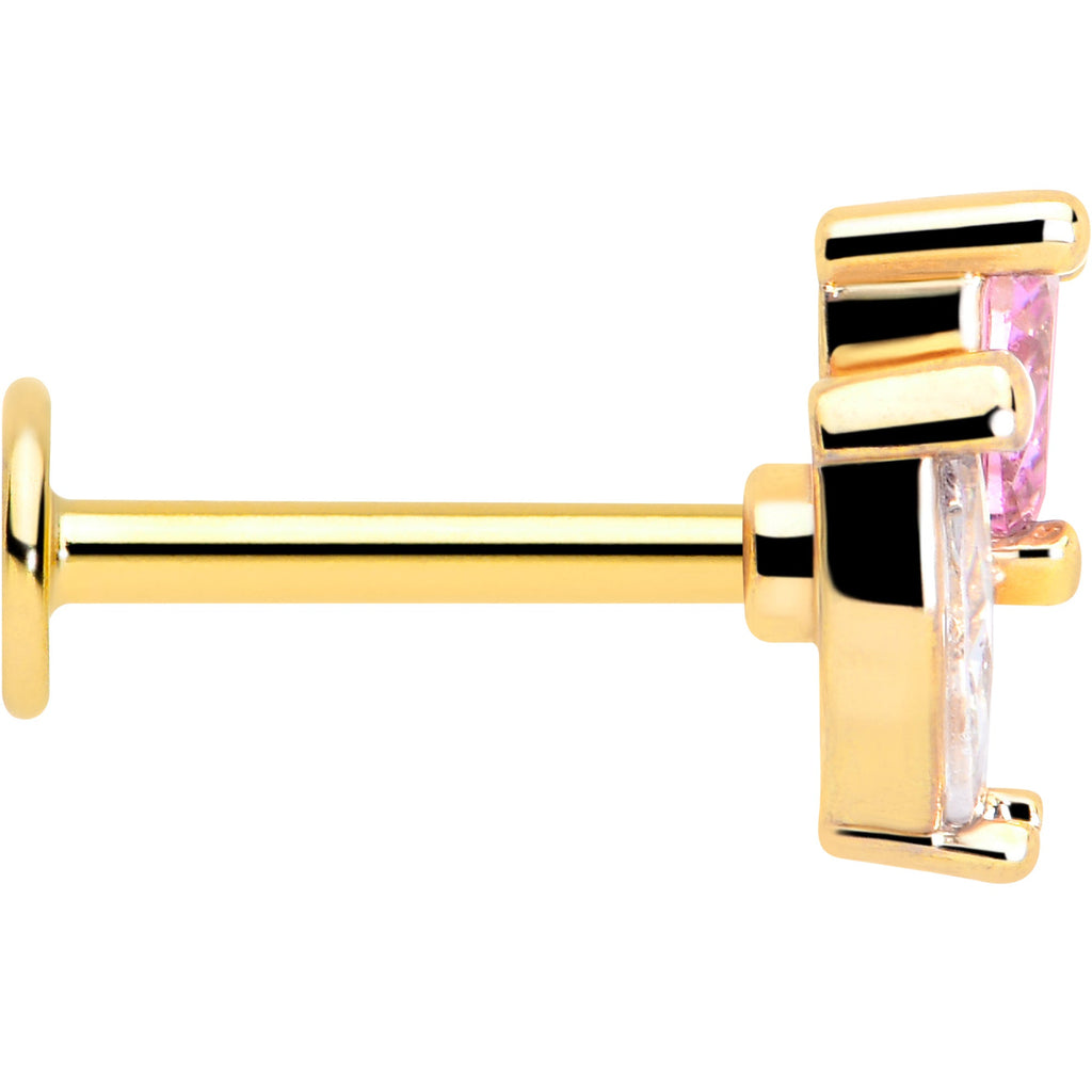 16G 5/16 Pink CZ Gem Gold Tone Love Flower Labret Monroe Tragus