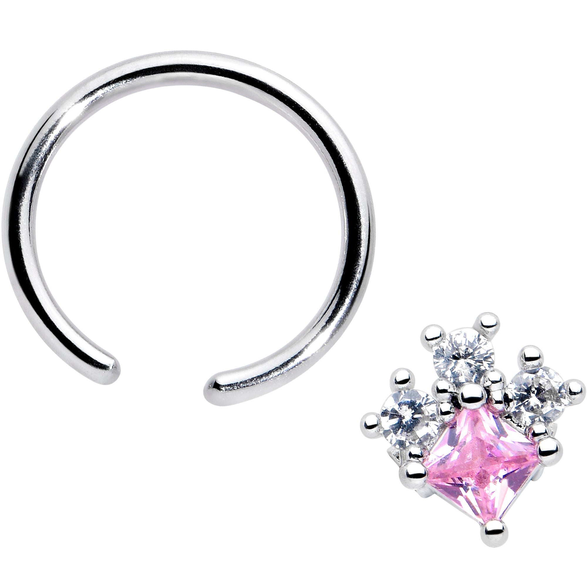 16G 3/8 Pink Clear CZ Gem Rhombus Riot BCR Captive Ring