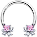 16G 3/8 Pink CZ Gem Rhombus Riot Horseshoe Circular Barbell