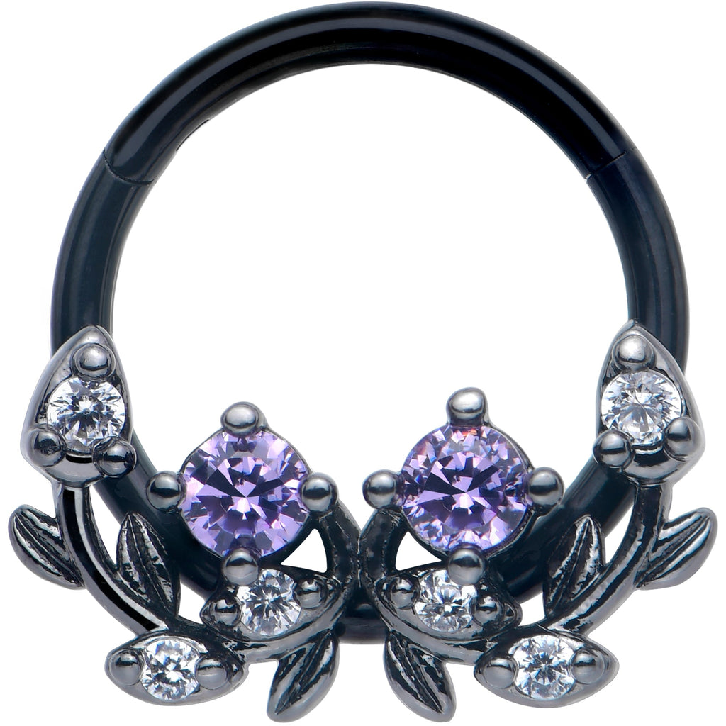 16G 3/8 Purple Gem Black Twining Vine Hinged Segment Ring