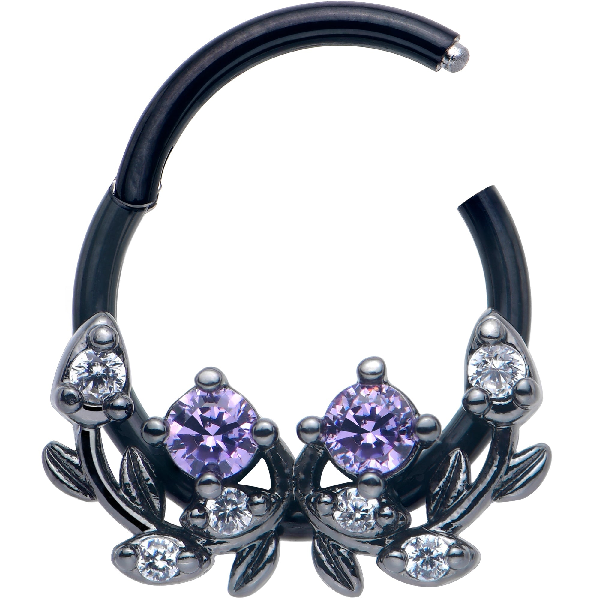 16G 3/8 Purple Gem Black Twining Vine Hinged Segment Ring