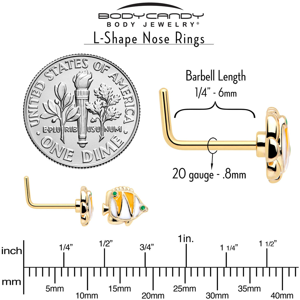 20G 7mm Gold Tone Tropical Fish L Shape Nose Ring Set of 3