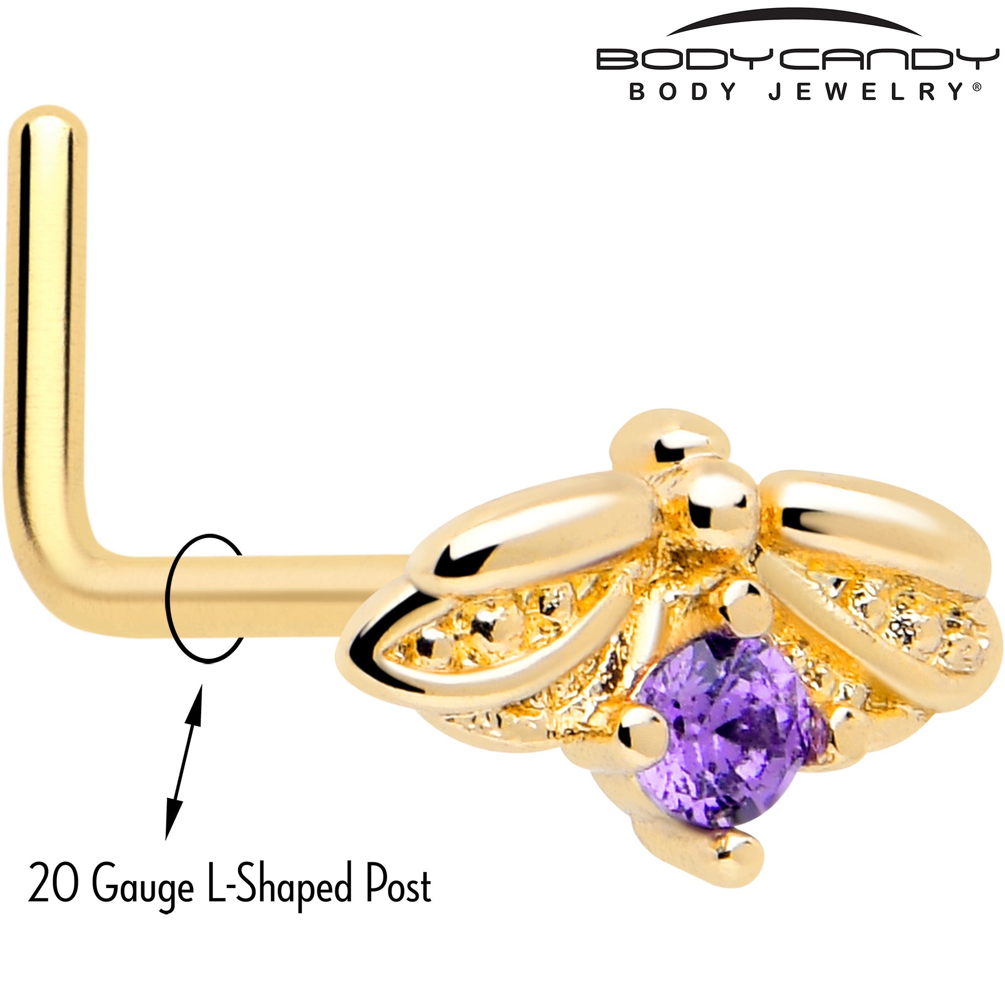 20G 7mm Purple Gem Gold Tone Beauty Bug L Shape Nose Ring