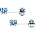 14G 9/16 Blue CZ Gem Butterfly Fantasy Barbell Nipple Ring Set