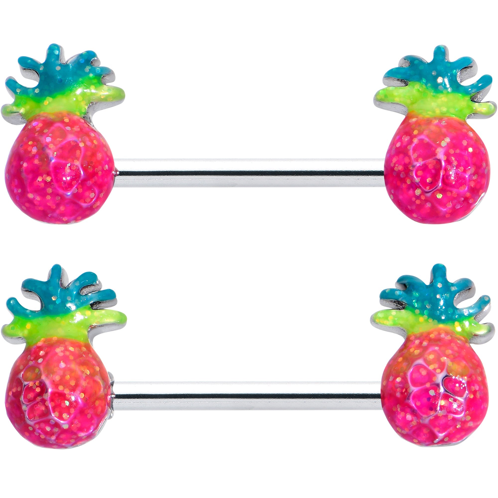 14G 9/16 Hot Tropical Pineapple Barbell Nipple Ring Set