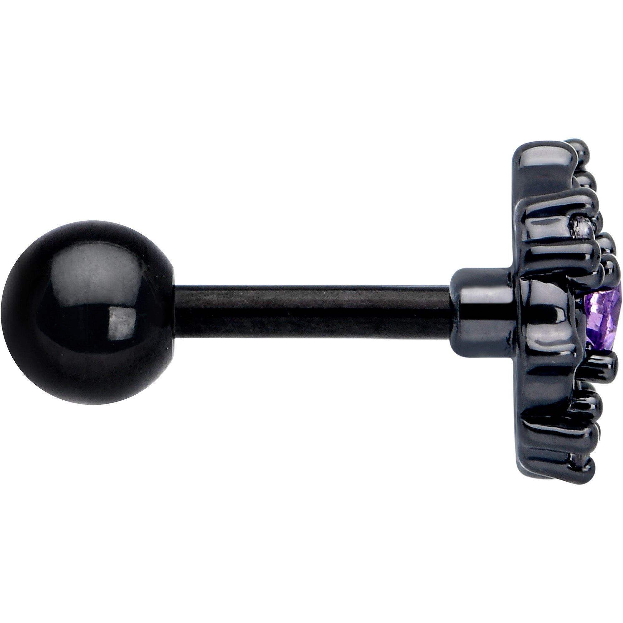 16G 1/4 Purple CZ Gem Black Flower Ring Cartilage Tragus Earring