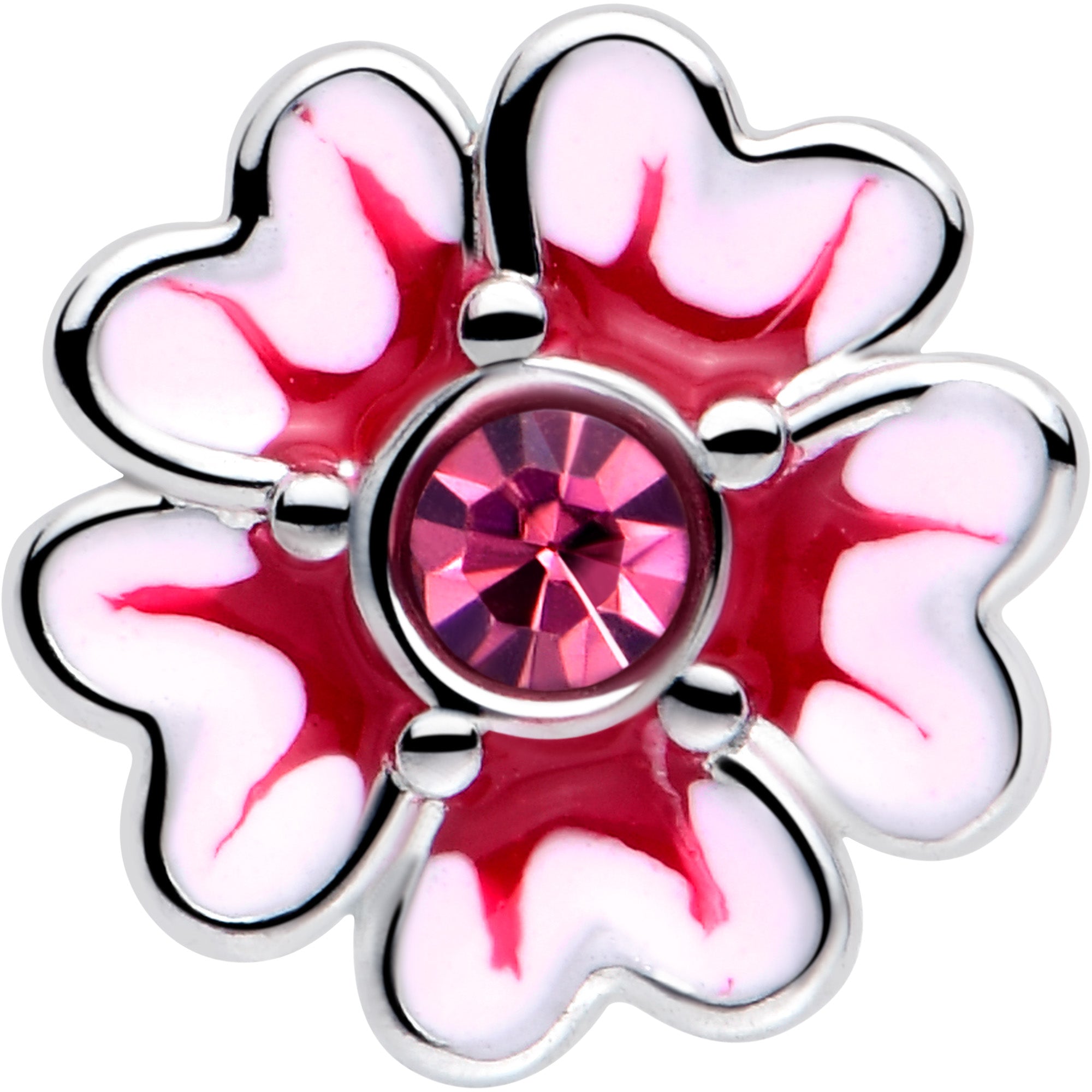 20G 5/16 Pink CZ Gem Dainty Pink Flower L Shape Nose Ring
