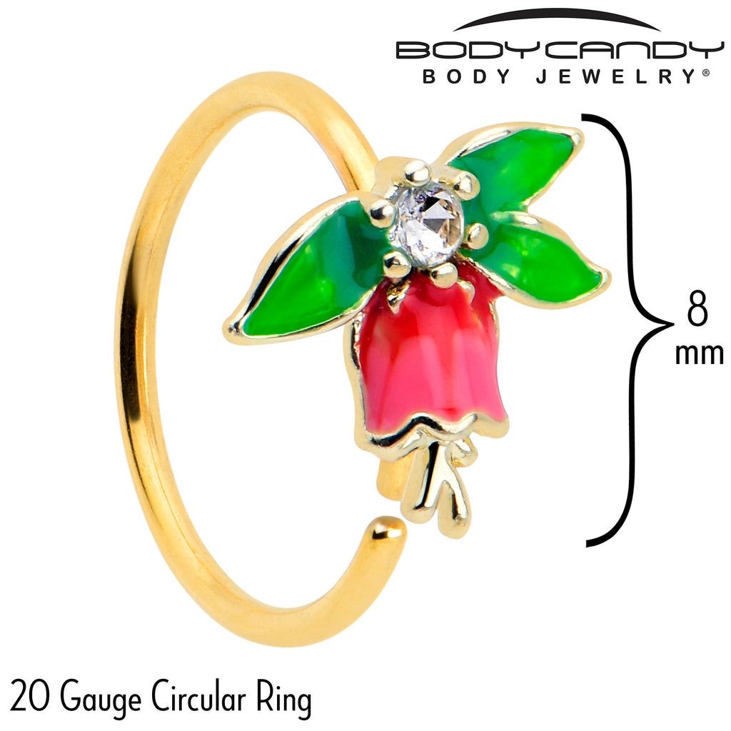 20G 5/16 Clear CZ Gem Gold Tone Bell Flower Nose Hoop